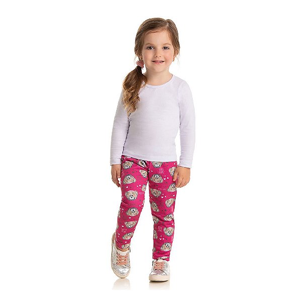 Calça feminina legging em molecotton suplex com estampa de ursinhos