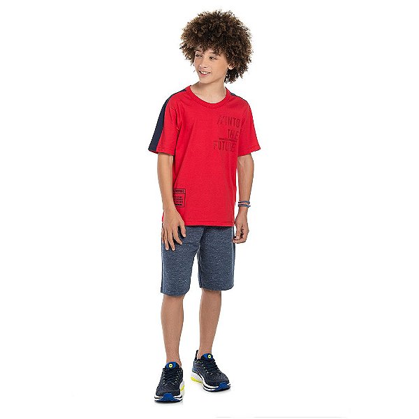 Conjunto masculino de meia malha, moletinho moulinê e detalhe em gel