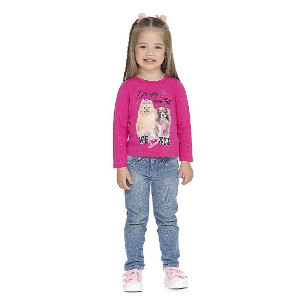 Blusa feminina manga comprida em cotton glitter em toda a peça