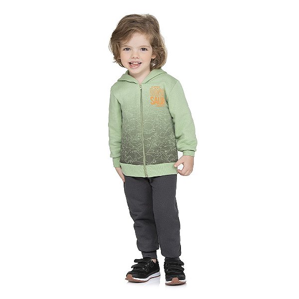 Conjunto masculino de moletom com capuz e estampa com detalhe puff