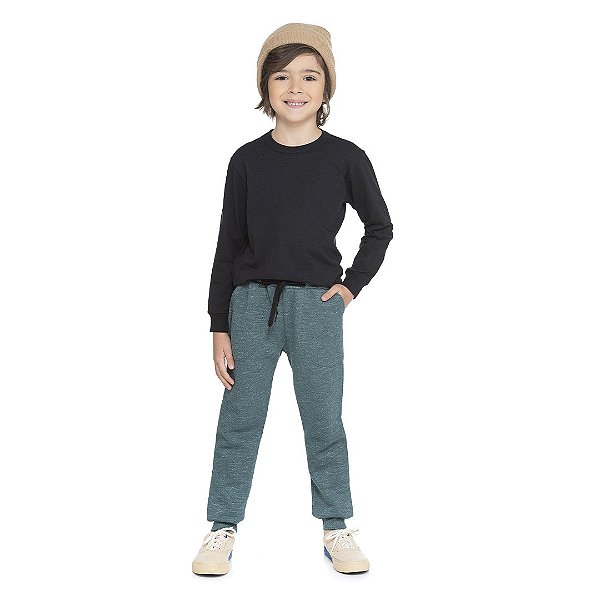 Calça masculina em moletom moulinê com bolsos e cordão decorativo