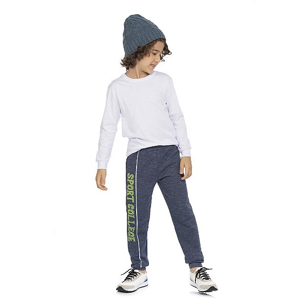 Calça masculina de moletom moulinê com estampa nas pernas