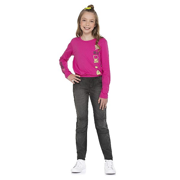 Blusa feminina manga comprida, meia malha com elástico, estampada