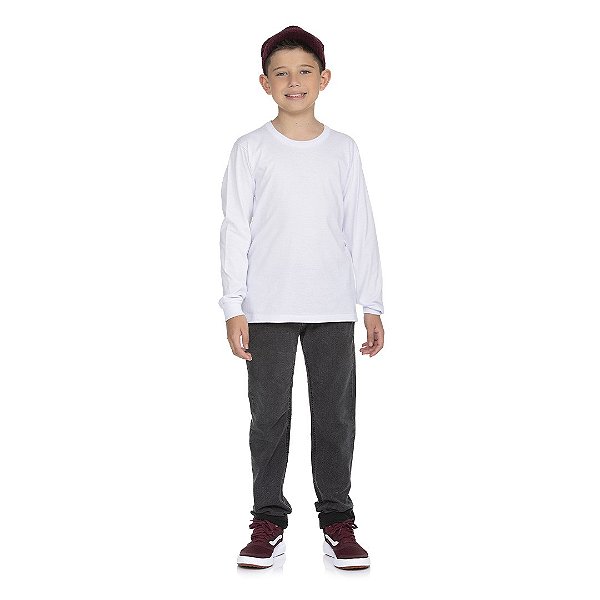 Camisa masculina manga comprida sem estampa e gola redonda