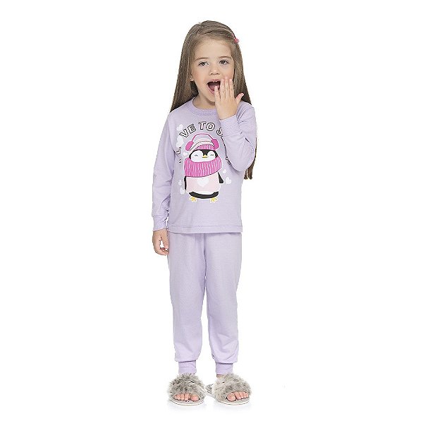 Pijama feminino que brilha no escuro, com estampa de pinguim