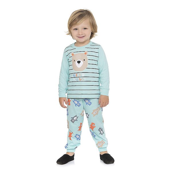 Pijama masculino que brilha no escuro, com estampa de urso