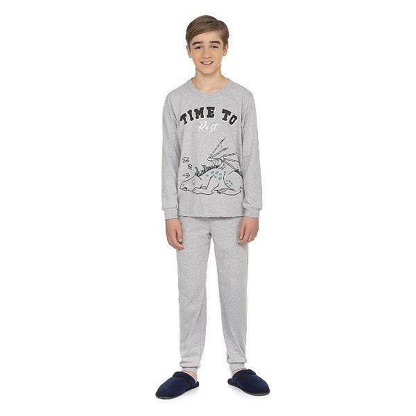 Pijama masculino que brilha no escuro, com estampa de dragão