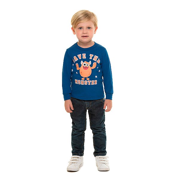 Camisa infantil de meia malha, estampa monster que brilha no escuro