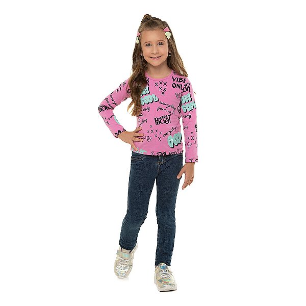 Blusa infantil feminina manga comprida estampada de cotton