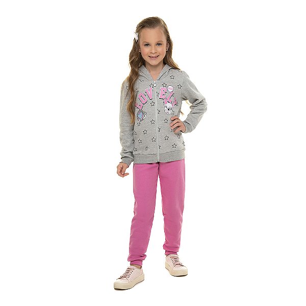 Conjunto feminino de moletom, casaco estampado com ziper e capuz