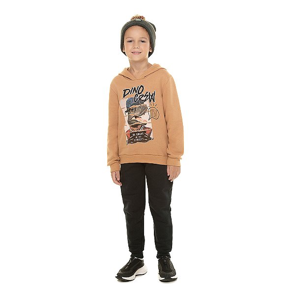 Conjunto masculino de moletom, com capuz e bolso