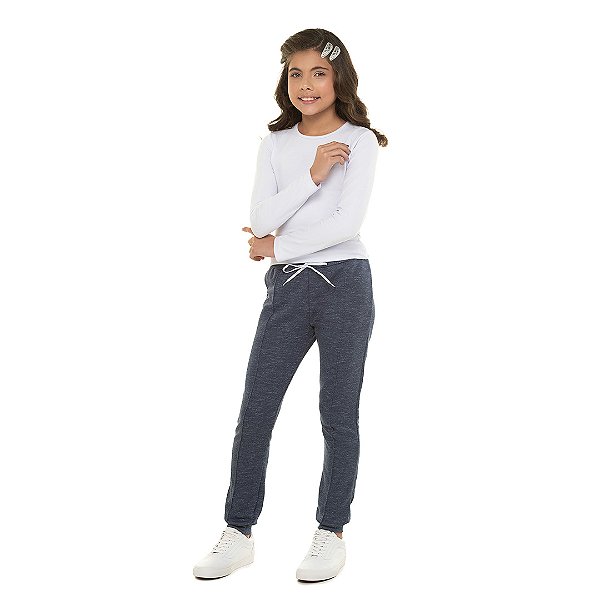 Calça feminina de moletom moulinê e cordão decorativo