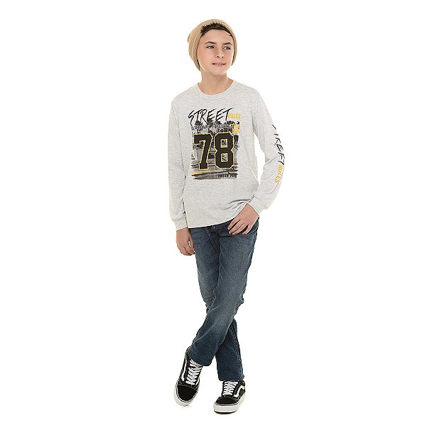 Camisa masculina meia malha com puff na estampa