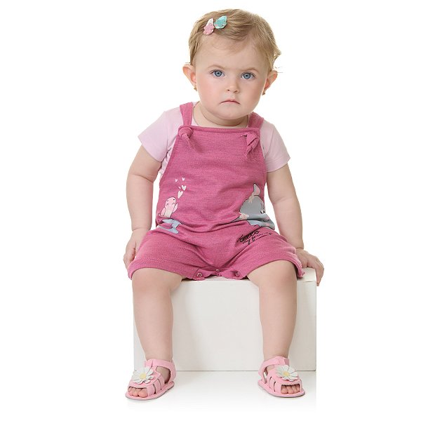 Conjunto jardineira feminina com glitter em moletinho flamê e cotton
