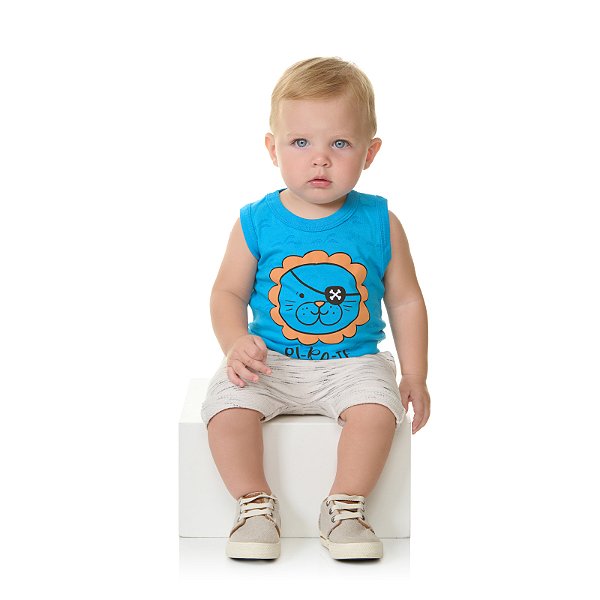 Conjunto masculino leão pirata em meia malha e moletinho jet