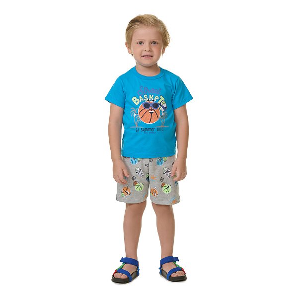 Conjunto masculino basket, meia malha, moletinho estampado