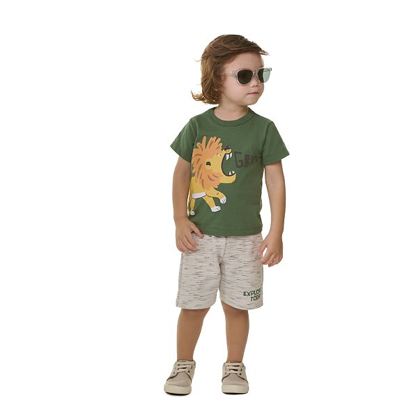 Conjunto masculino leão, meia malha e moletinho jet