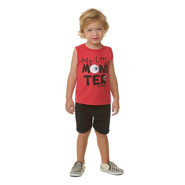 Conjunto regata masculino meia malha e moletinho monster com gel