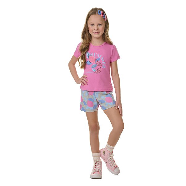 Conjunto feminino em cotton e moletinho com detalhe em glitter