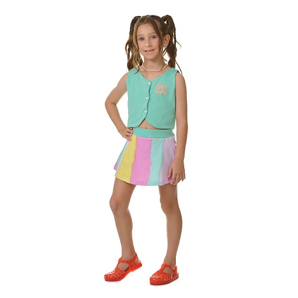 Conjunto feminino de cotton e malha poá com botão
