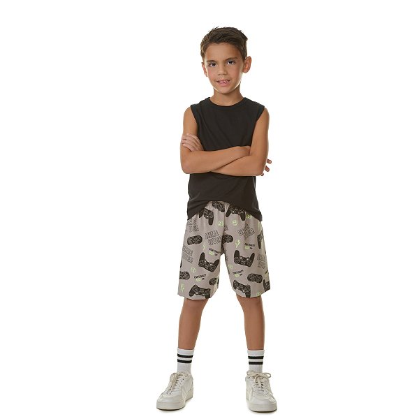 Bermuda masculina de tactel com elastano estampada gamer