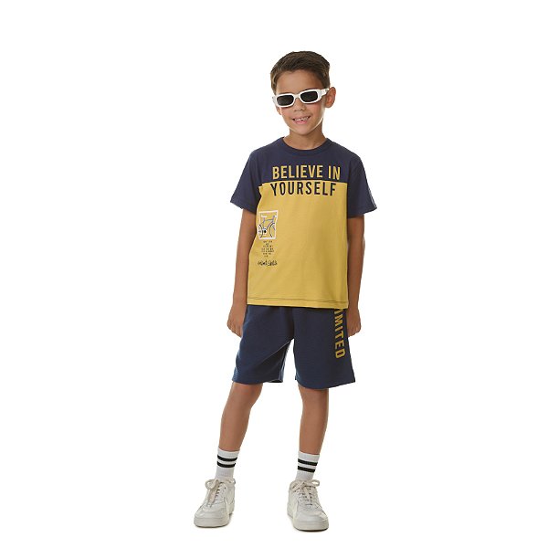 Conjunto masculino em meia malha e moletinho com gorgurão