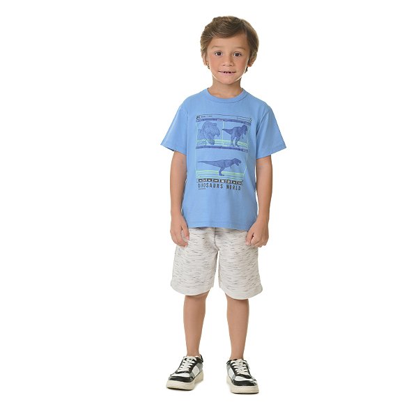 Conjunto masculino de meia malha e moletinho jet, estampa dino