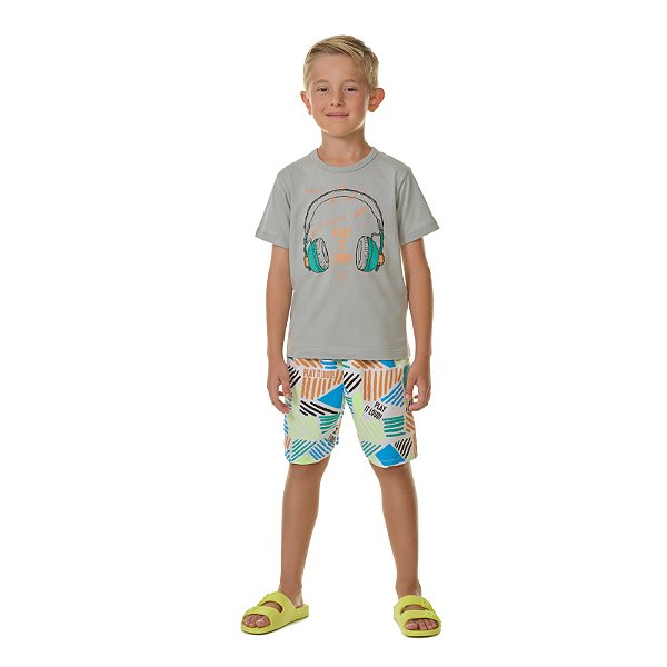 Conjunto masculino, meia malha e tactel estampado play