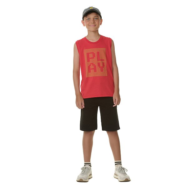Regata masculina em meia malha Play com detalhe de puff
