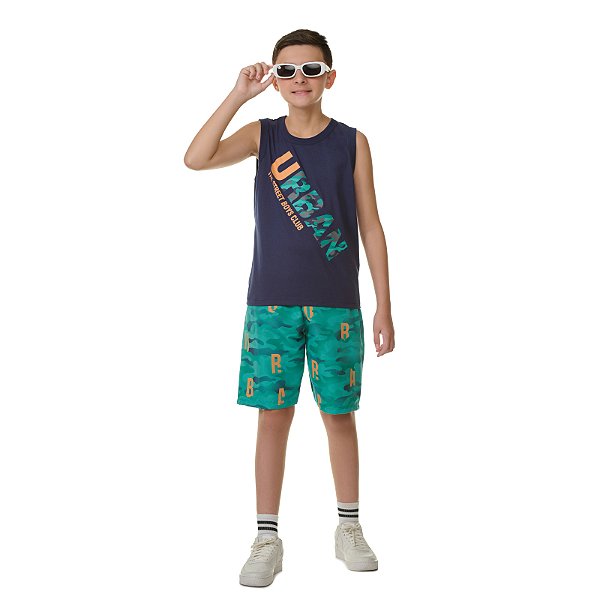 Conjunto masculino de meia malha e tactel estampado Urban