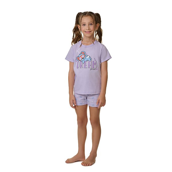 Pijama feminino que brilha no escuro em maia malha,estampa Dream