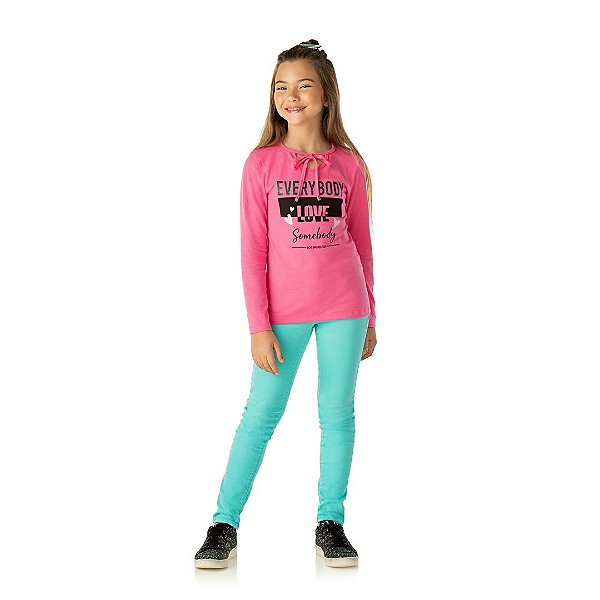 Blusa em cotton com detalhes em glitter e amarração cor chiclete