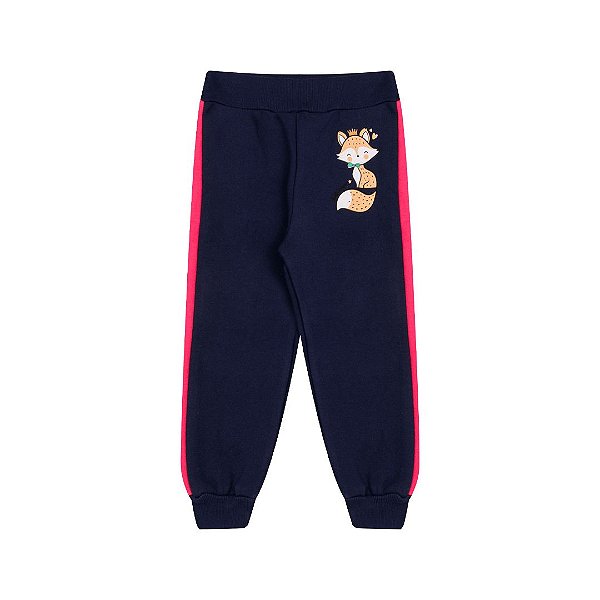 Calça moletom marinho com recorte e estampa