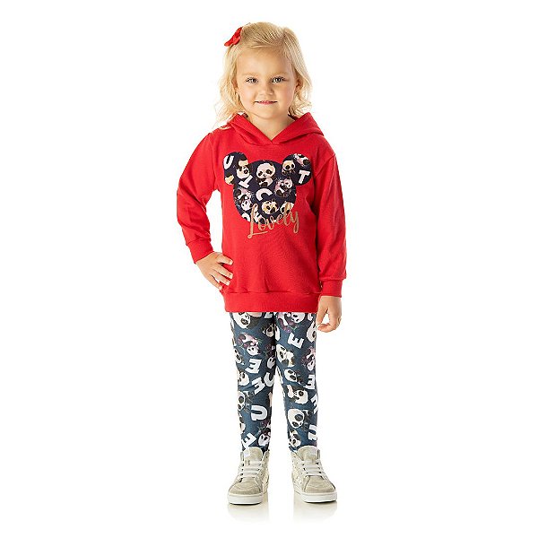Conjunto em moletom com capuz e molecotton suplex vermelho