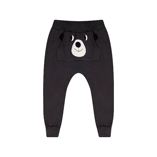Calça de moletom com bolso e estampa de urso cor chumbo