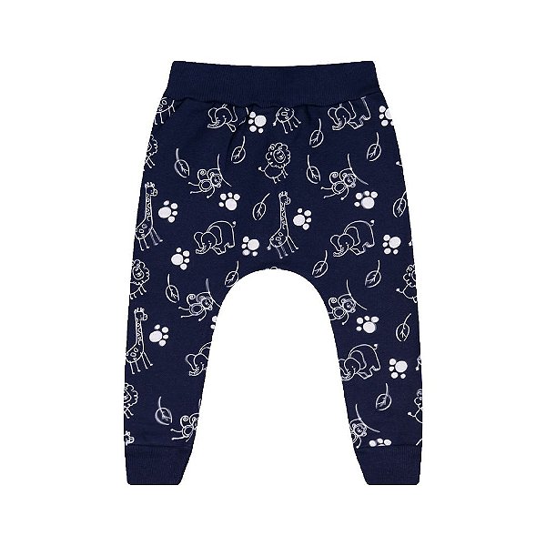 Calça de moletom com estampa de animaizinhos cor marinho