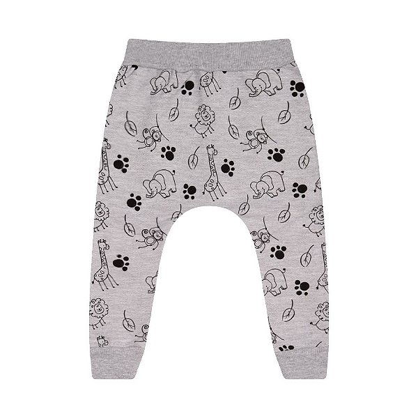Calça de moletom com estampa de animaizinhos cor mescla