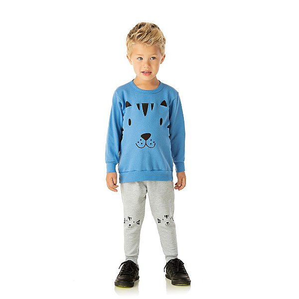 Conjunto moletom azul mar estampado e detalhes da orelhinha