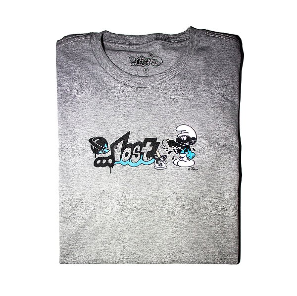 Camiseta Masculina Lost + Smurfs Inked Cinza