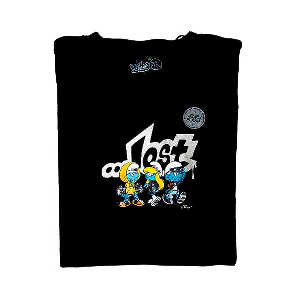 Camiseta Masculina Lost + Smurfs Crias Preta