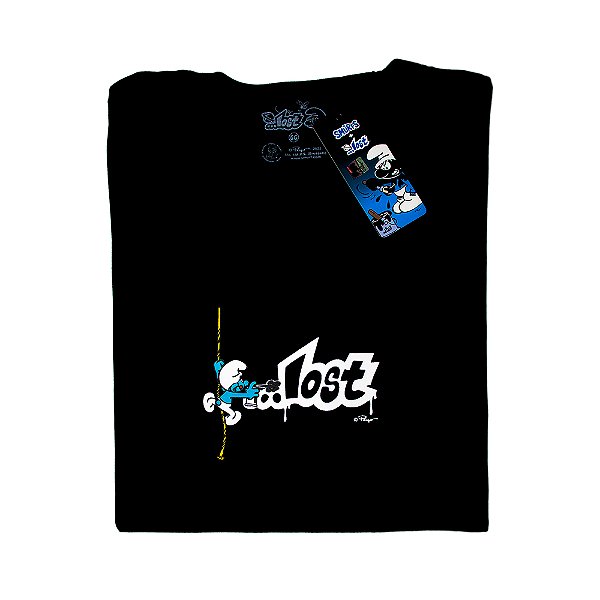 Camiseta Masculina Lost + Smurfs Box Fit Pixador Preta