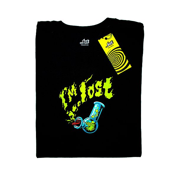 Camiseta Masculina Lost Bong Com Fumaça Preta