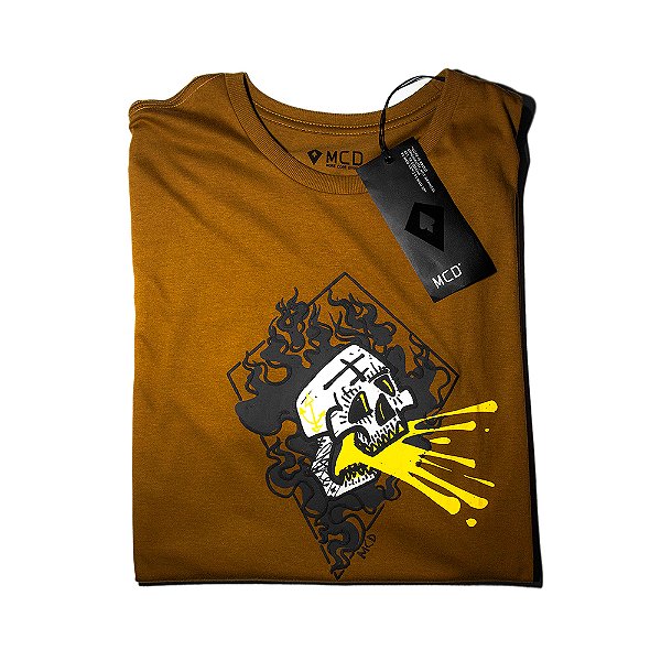 Camiseta Masculina MCD Caveira Amarela Marrom