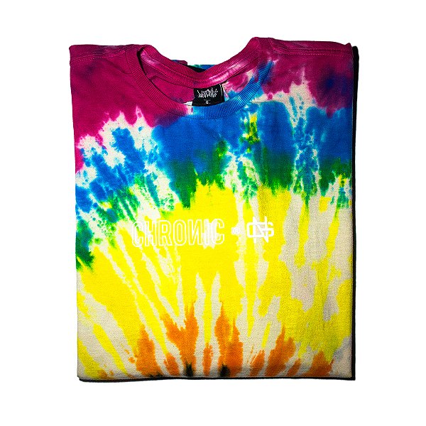 Camiseta Masculina Chronic Tie-Dye Rosa Azul Amarela E Laranja
