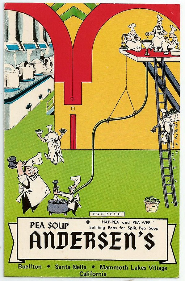 Cartão Postal Antigo Americano, Publicidade da Sopa de Ervilhas Andersen's, Ilustrado