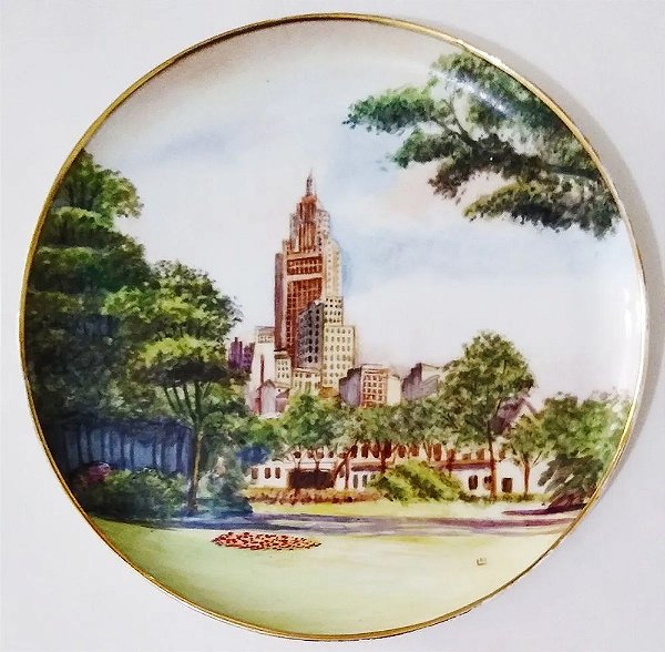 IV Centenário de São Paulo - Prato em Porcelana com Pintado à Mão, Prédio Banespa, 19 cm