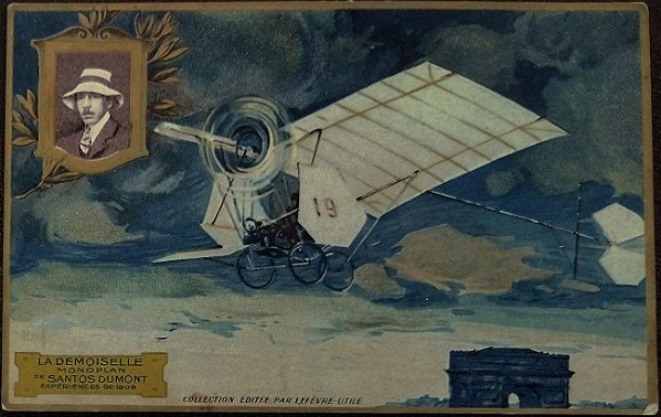 SANTOS DUMONT - Cartão Postal Antigo Original, Monoplano La Demoiselle - Não Circulado, com Relevos