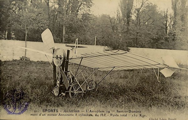 SANTOS DUMONT - Cartão Postal Antigo Original, O Aeroplano 19 com Motor Antoinette, Não Circulado