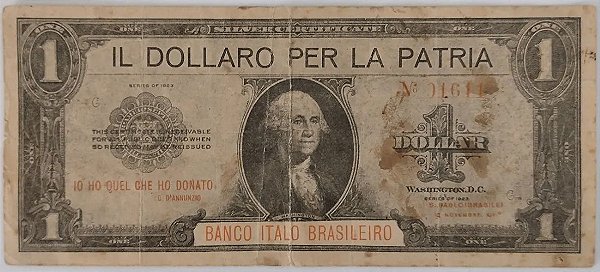 Cédula Il Dollaro Per La Patria, Banco Ítalo Brasileiro, Itália, Pós 1a. Guerra