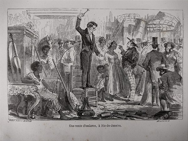 Brasil Império - Rio de Janeiro – Uma Venda de Escravo - Gravura original de 1862 de Edouard Riou